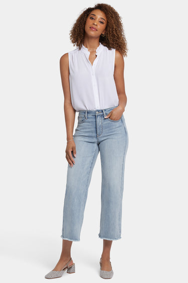 NYDJ Coco Relaxed Wide Leg Crop Jeans In Cool Embrace® Denim With High Rise And Frayed Hems - Santiago Sea