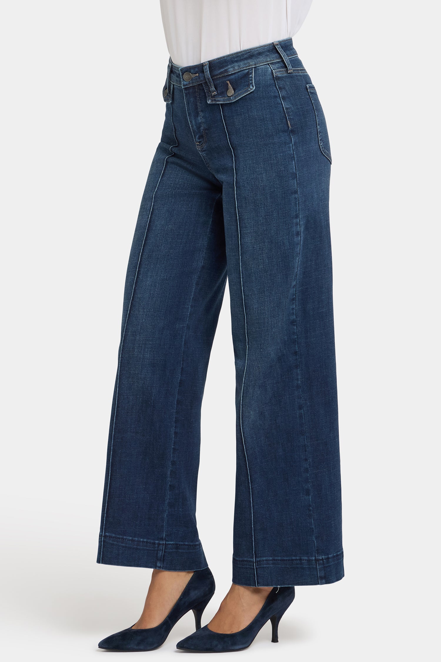 Teresa Wide Leg Jeans With Button Flaps, Center Leg Seams And 31