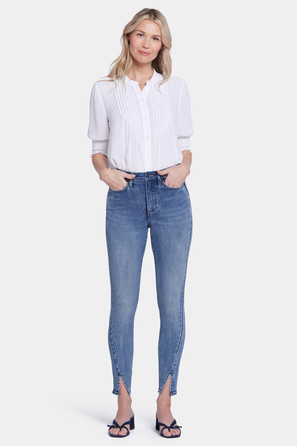 Ami Skinny Jeans With High Rise, Curved Side Seams And Front Slits - Sandy  Beach Blue | NYDJ
