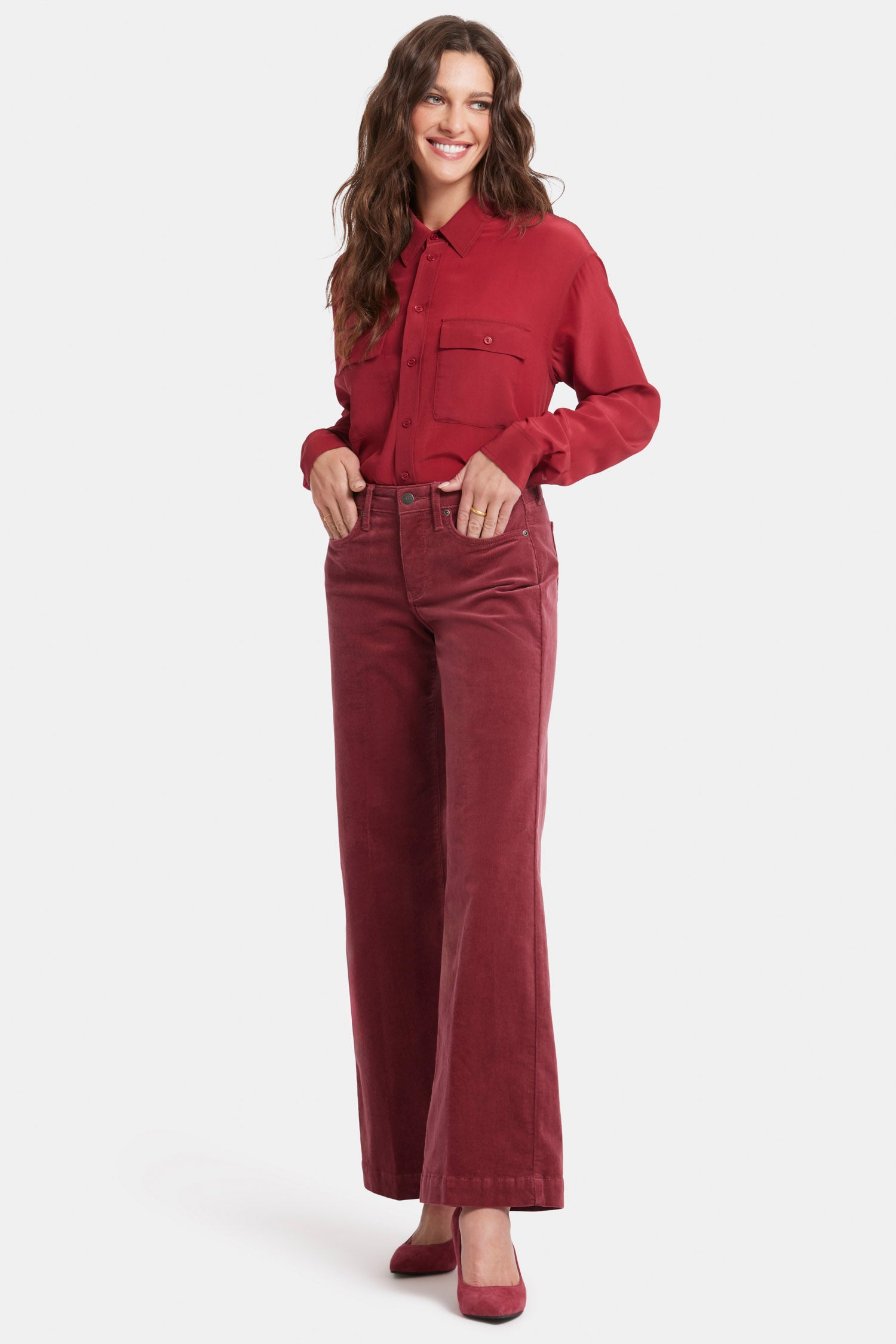 Teresa Wide Leg Pants In Fine Wale Stretch Corduroy With 1 1