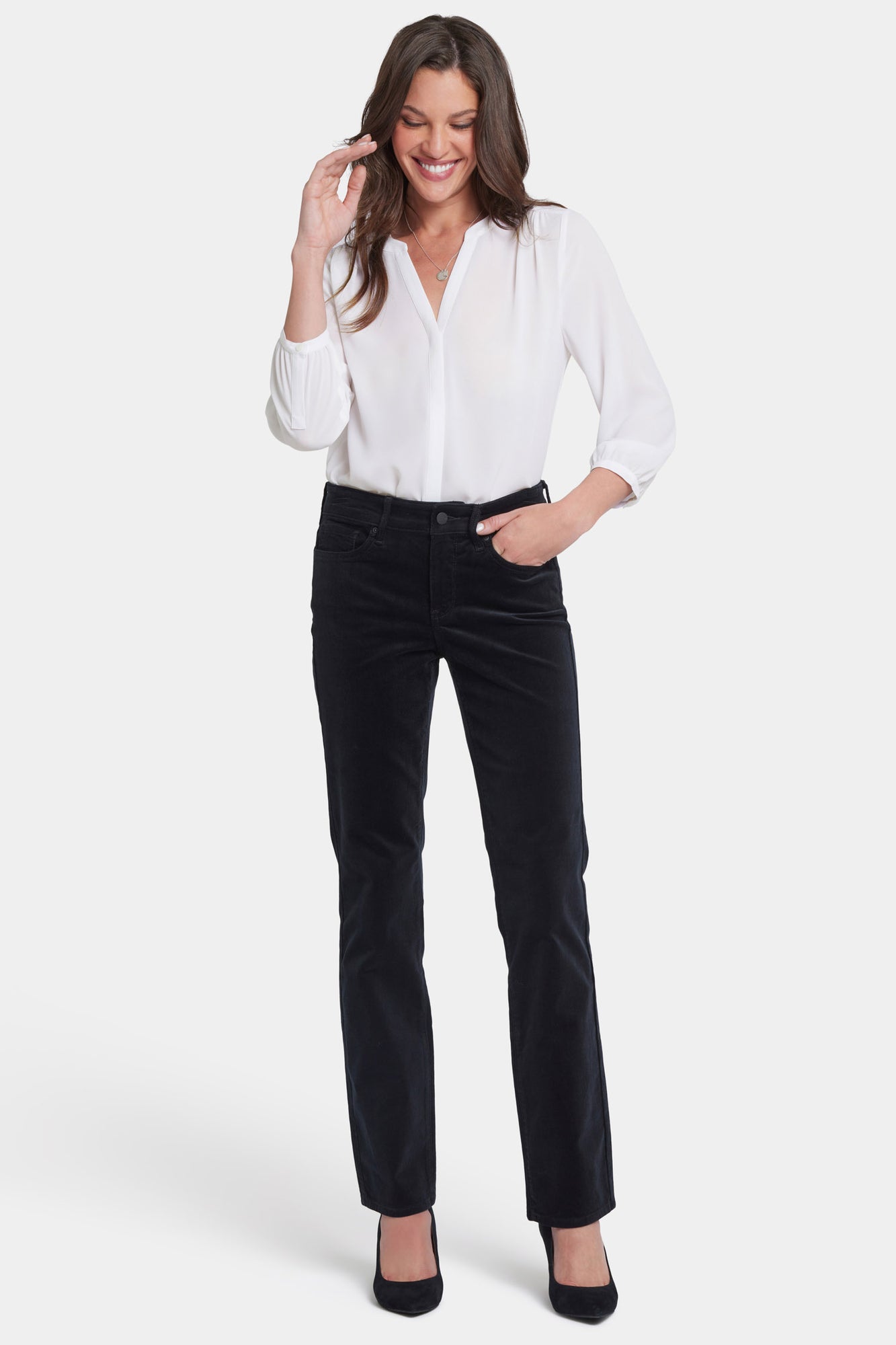 NYDJ Marilyn Straight Pants In Fine Wale Stretch Corduroy - Black
