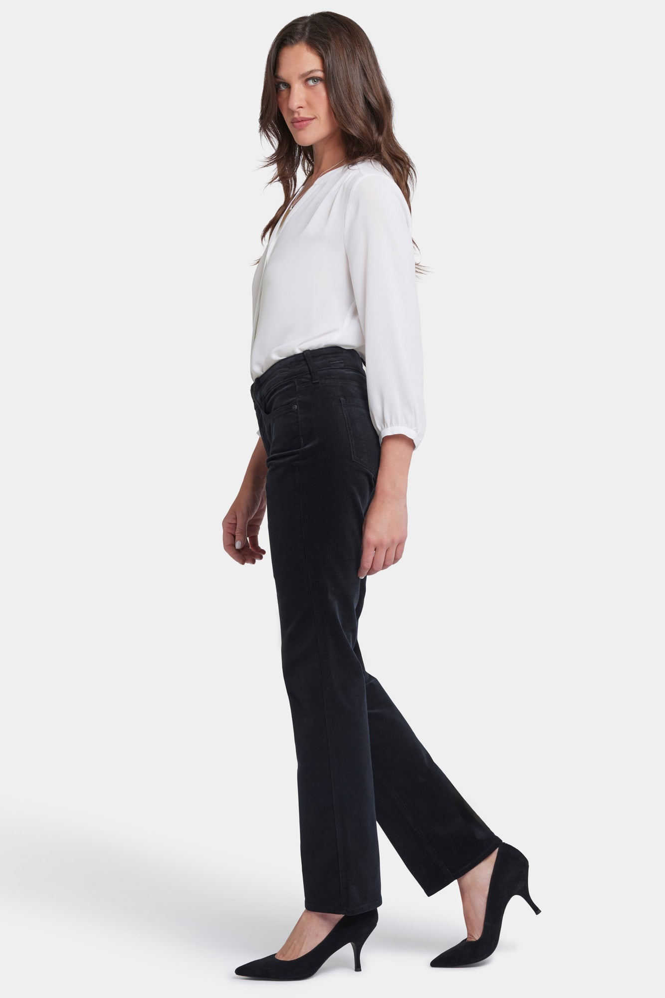 NYDJ Marilyn Straight Pants In Fine Wale Stretch Corduroy - Black