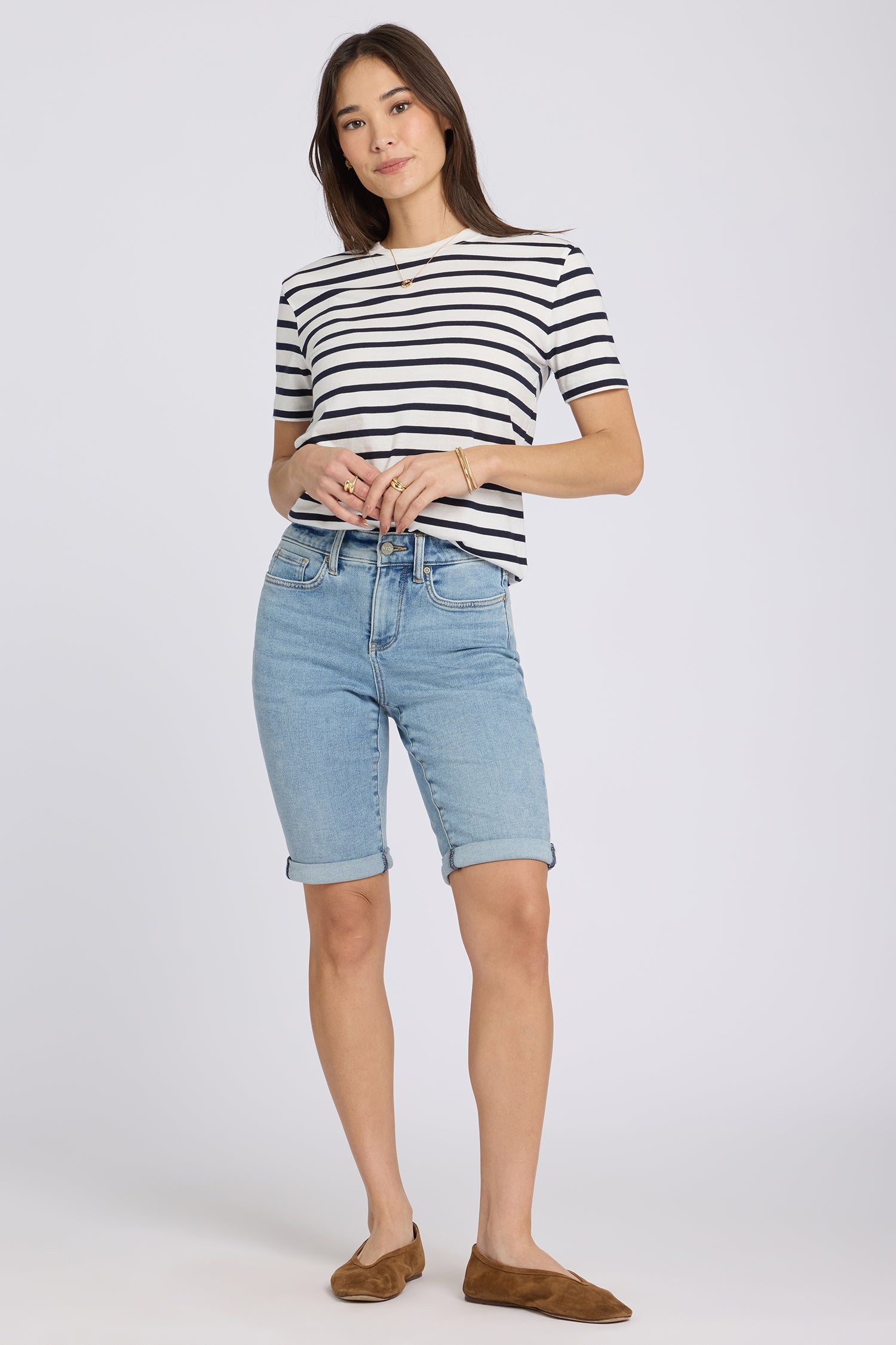 Briella 11 Inch Denim Shorts With Roll Cuffs - Mist Springs Blue