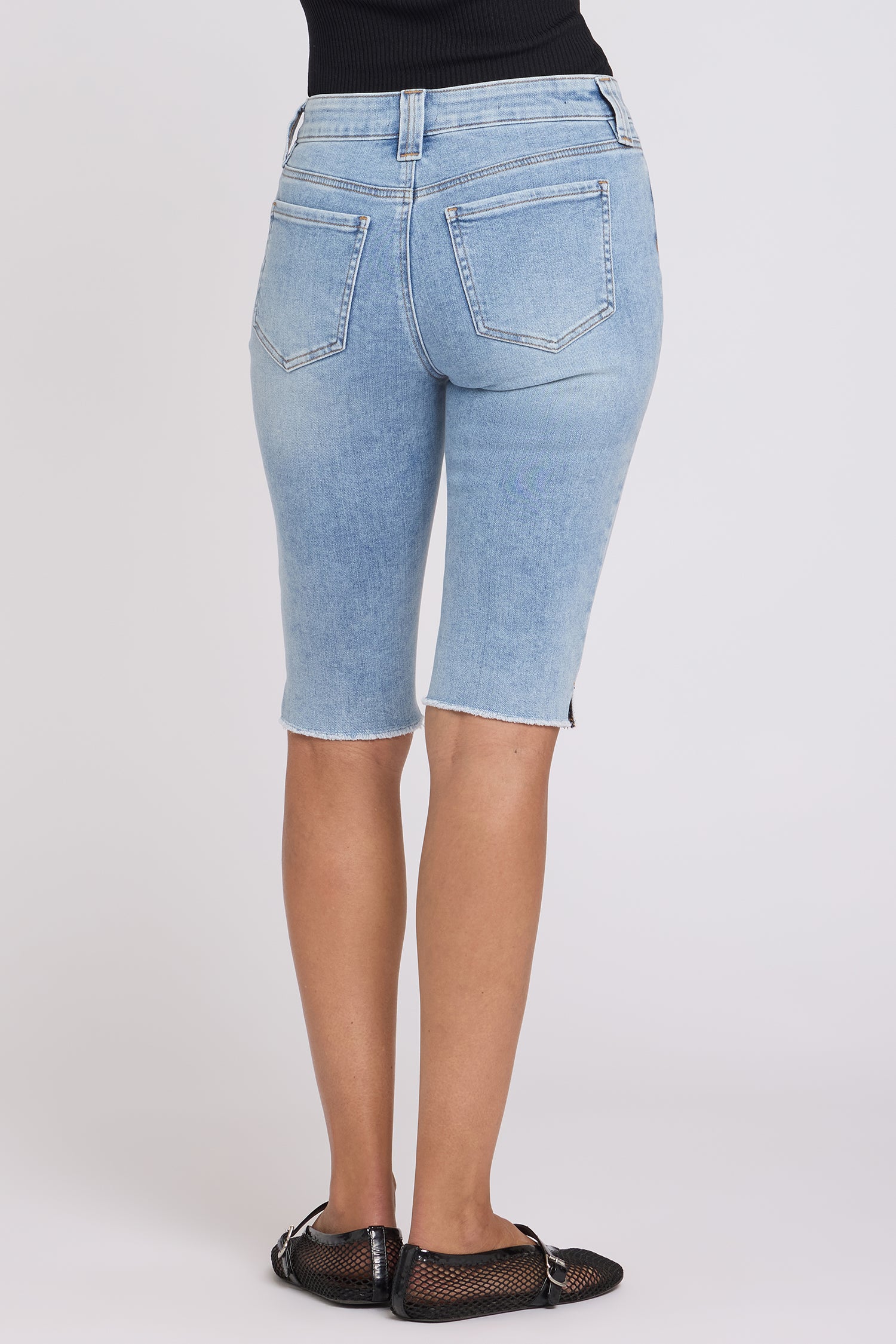 Sophie Bike Capri Jeans With Exposed Button Fly, Side Slits And