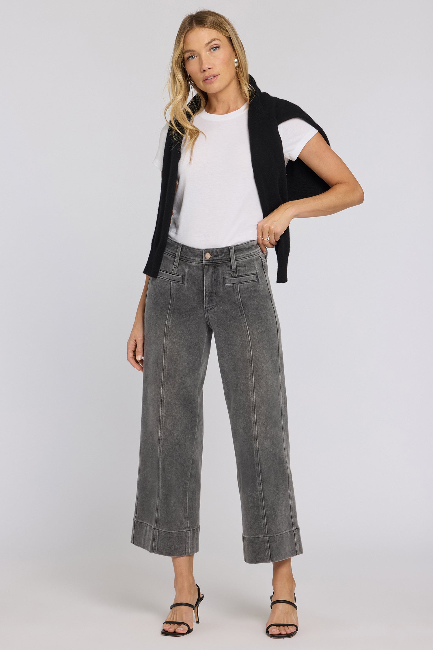 Teresa Wide Leg Ankle Jeans With Front Seams - Dusty Ash Grey | NYDJ