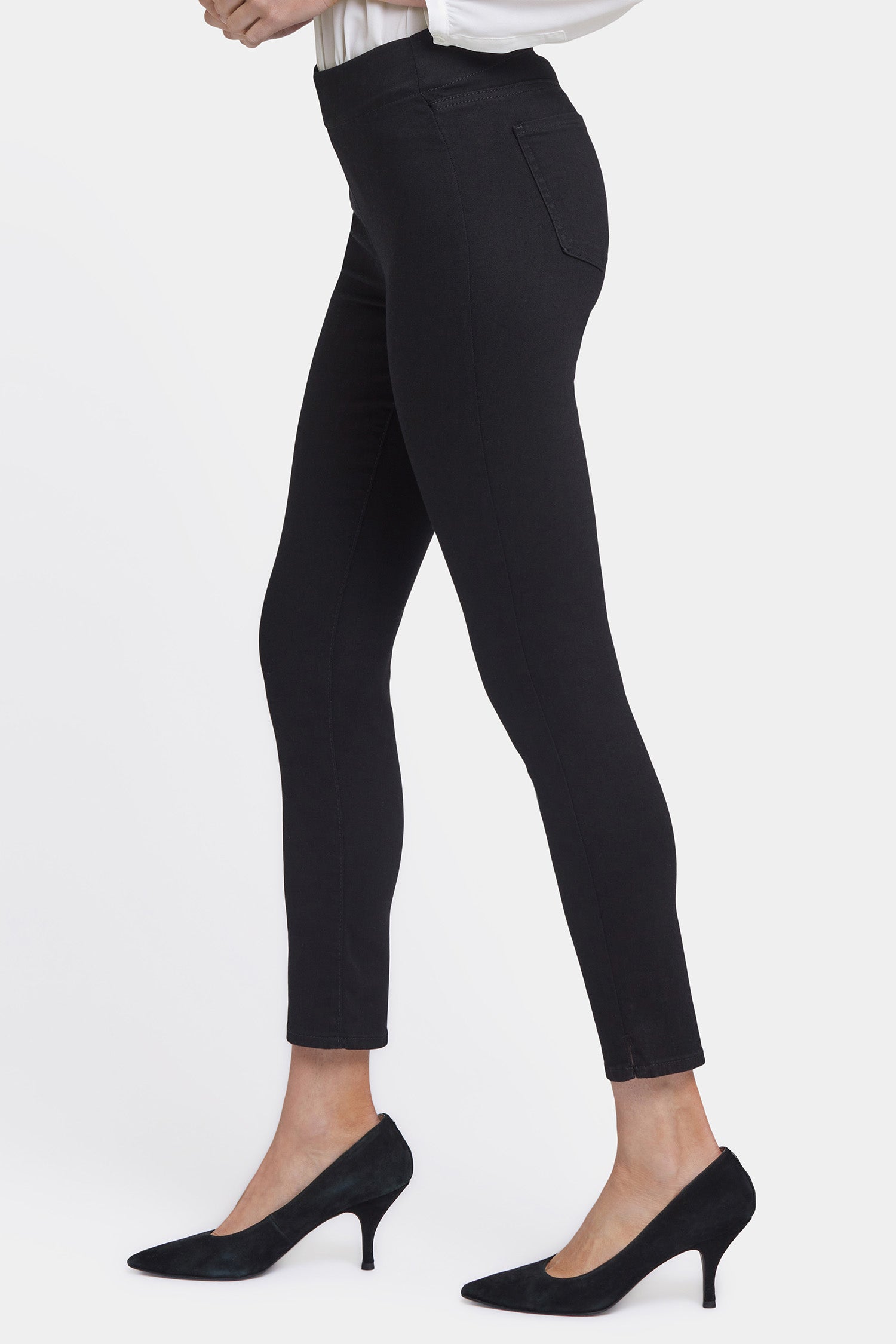 Skinny Ankle Pull-On Jeans With Side Slits - Black Black | NYDJ