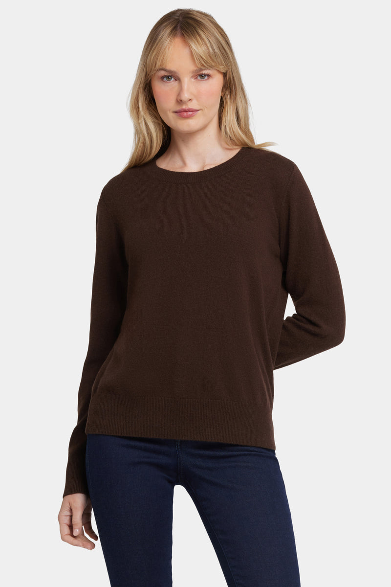 NYDJ Cashmere Essential Crewneck Sweater - Brown