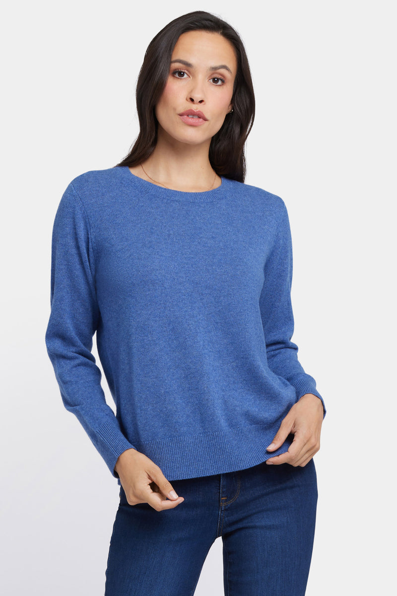 NYDJ Cashmere Essential Crewneck Sweater - Heather Blue