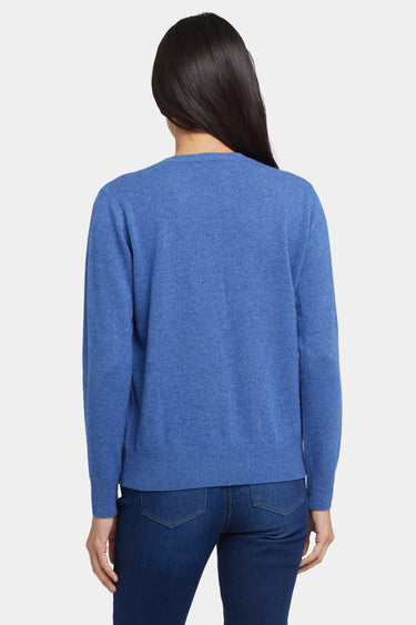 NYDJ Cashmere Essential Crewneck Sweater - Heather Blue