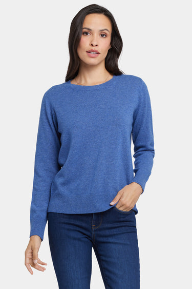 NYDJ Cashmere Essential Crewneck Sweater - Heather Blue