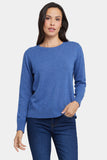 NYDJ Cashmere Essential Crewneck Sweater - Heather Blue