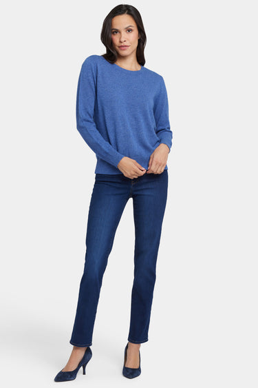 NYDJ Cashmere Essential Crewneck Sweater - Heather Blue