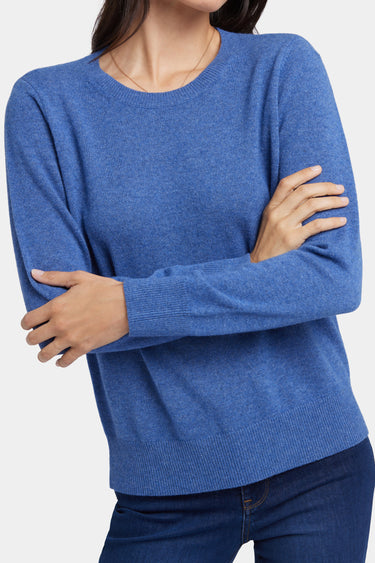 NYDJ Cashmere Essential Crewneck Sweater - Heather Blue