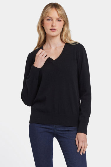 NYDJ Cashmere Classic V-Neck Sweater - Black