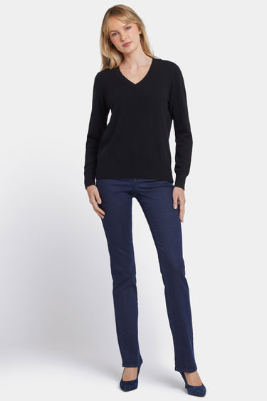 NYDJ Cashmere Classic V-Neck Sweater - Black