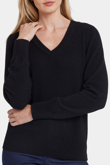 NYDJ Cashmere Classic V-Neck Sweater - Black