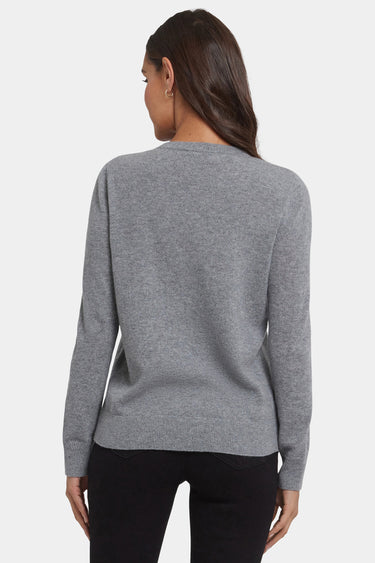 NYDJ Cashmere Crewneck Cardigan - Light Heather Grey