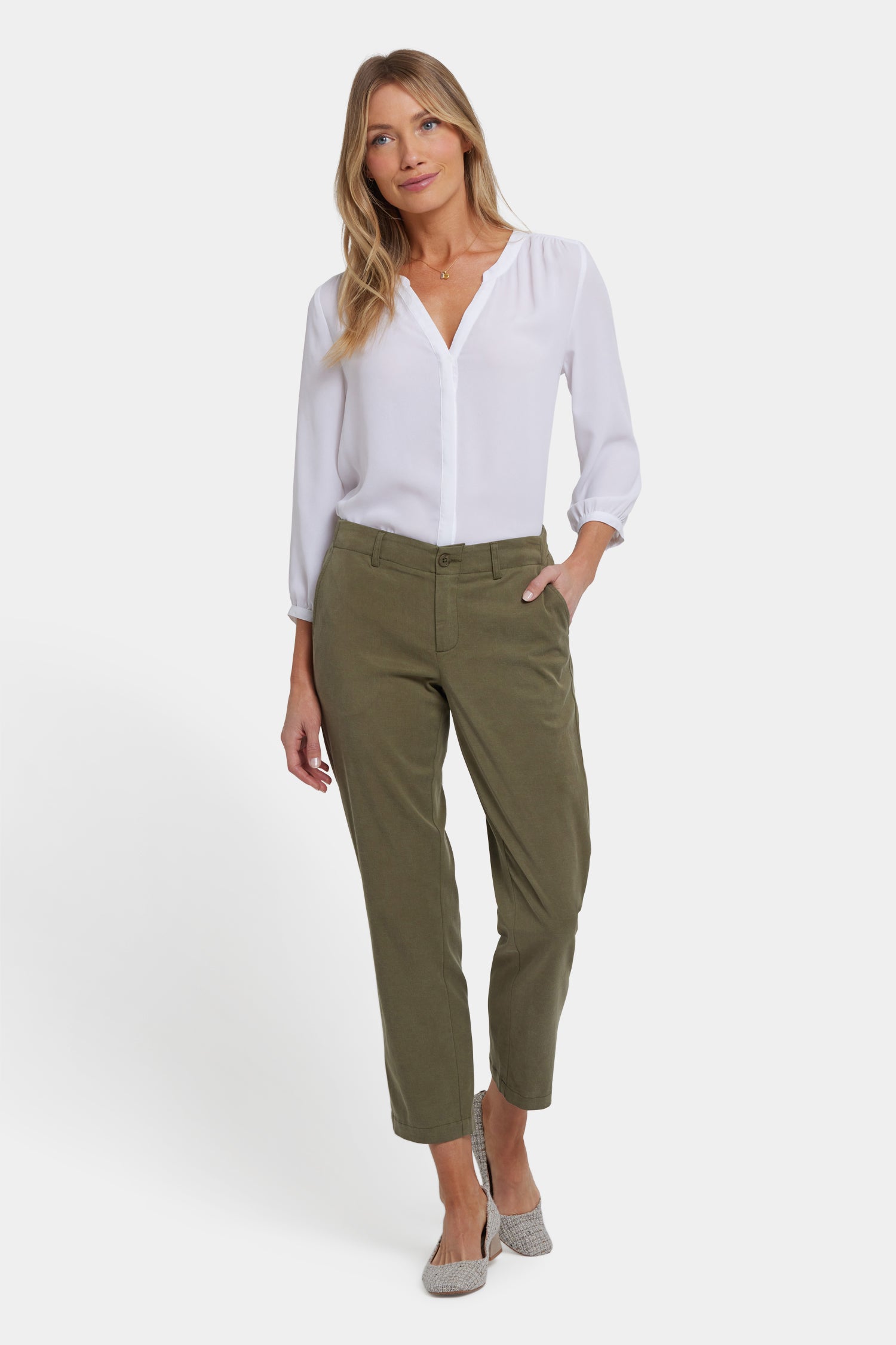 NJ TUCK LONG PANTS domingo カーキ Easy-Fit Ankle Trouser Pants In Stretch Twill - Bay Leaf Green | NYDJ