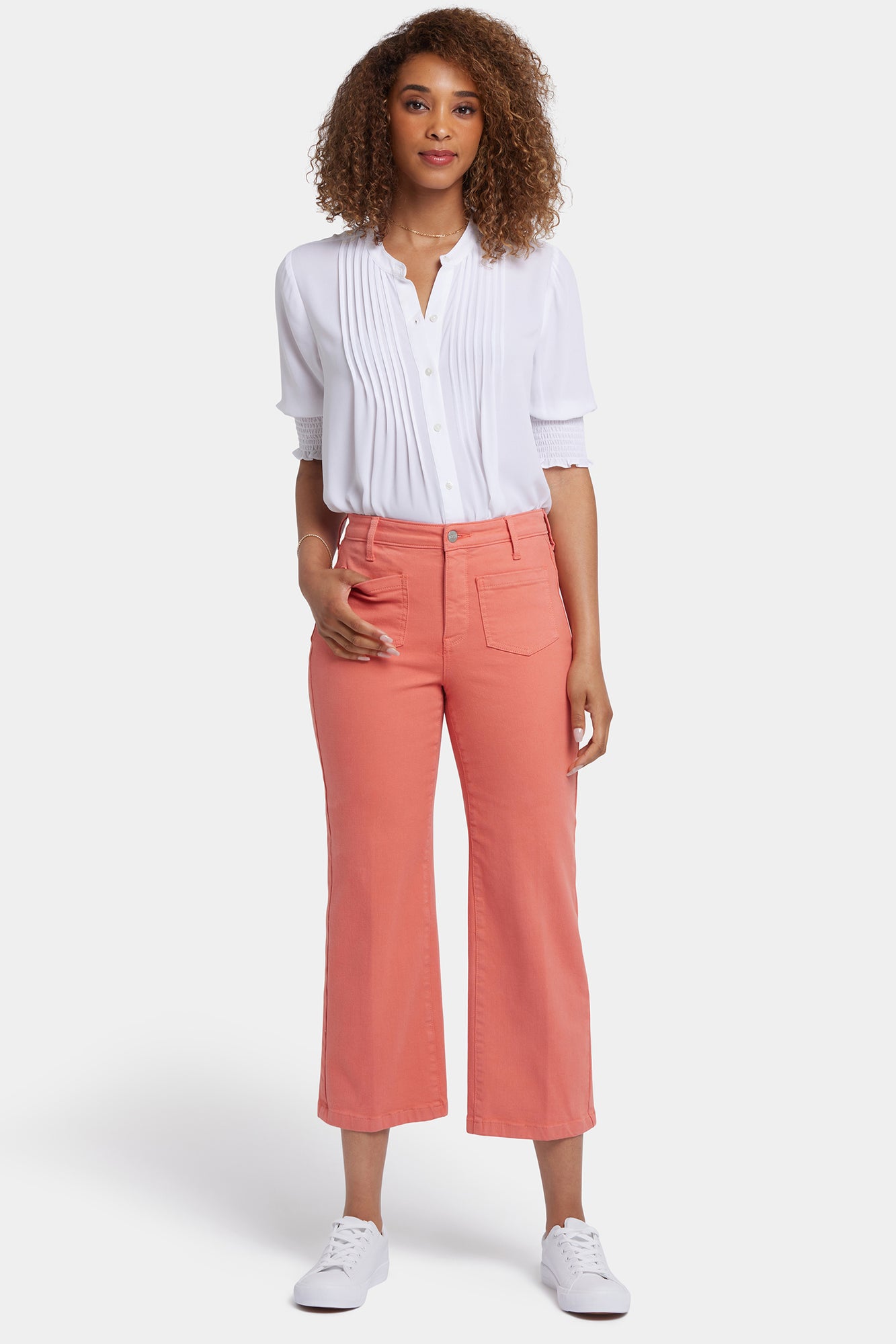 NYDJ Coco Relaxed Wide Leg Crop Jeans In Cool Embrace® Denim With High Rise And Front Patch Pockets - Coral Haze