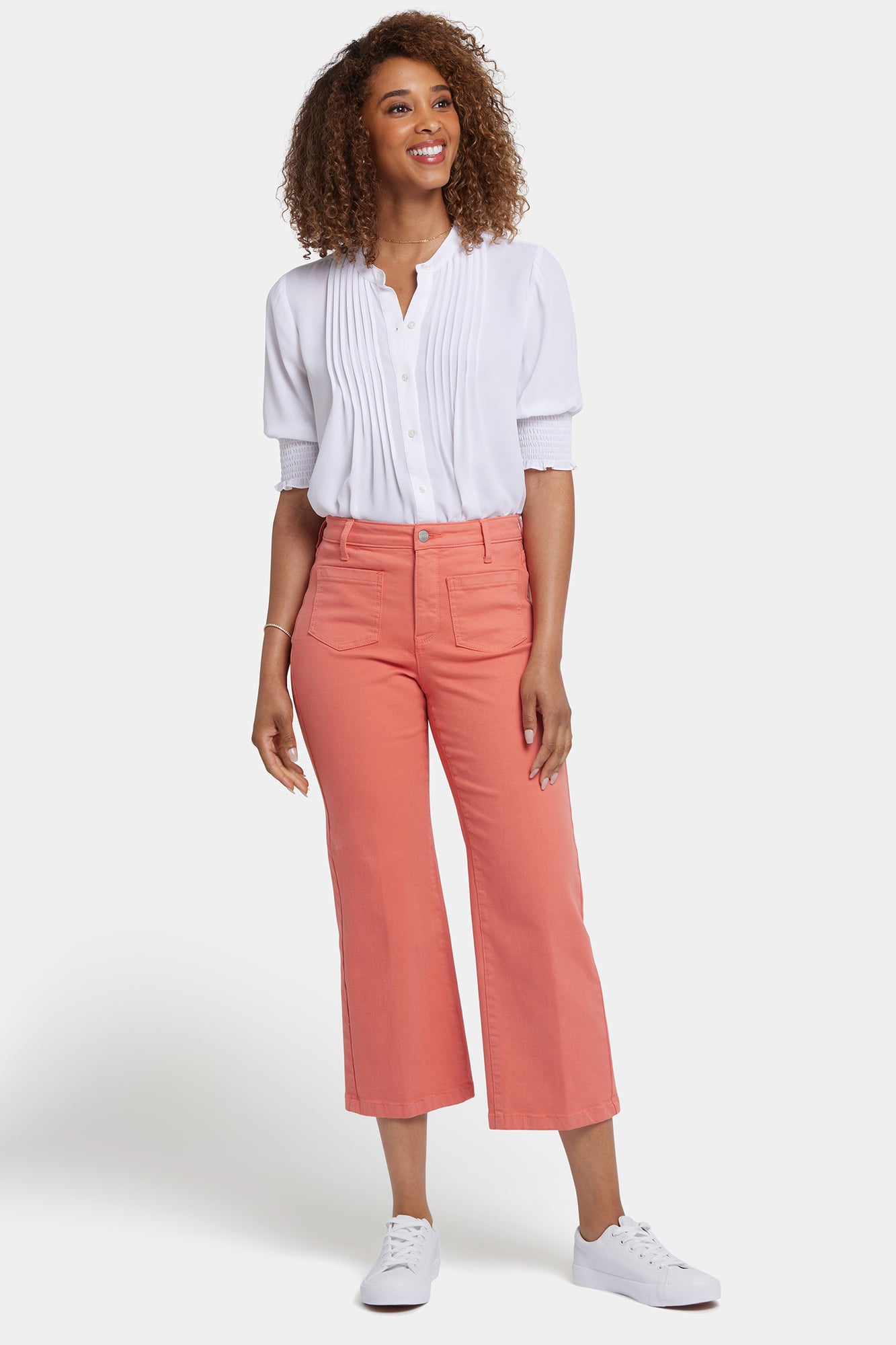 NYDJ Coco Relaxed Wide Leg Crop Jeans In Cool Embrace® Denim With High Rise And Front Patch Pockets - Coral Haze