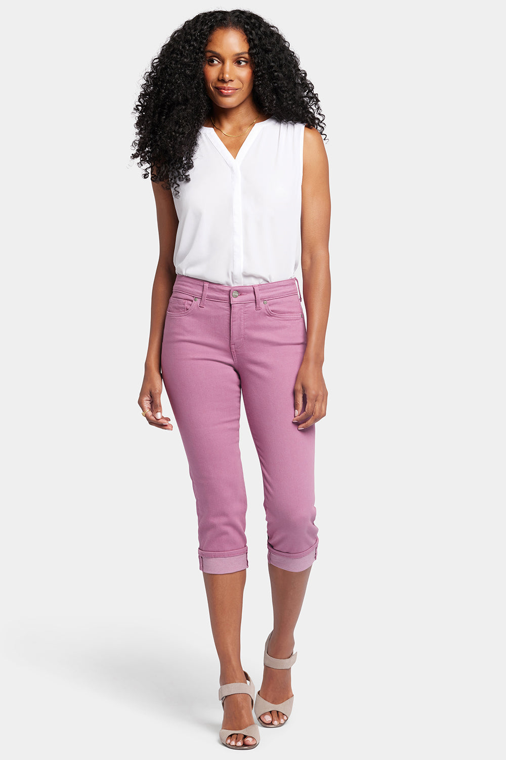 Marilyn Straight Crop Jeans In Cool Embrace® Denim With Cuffs - Optic White  White