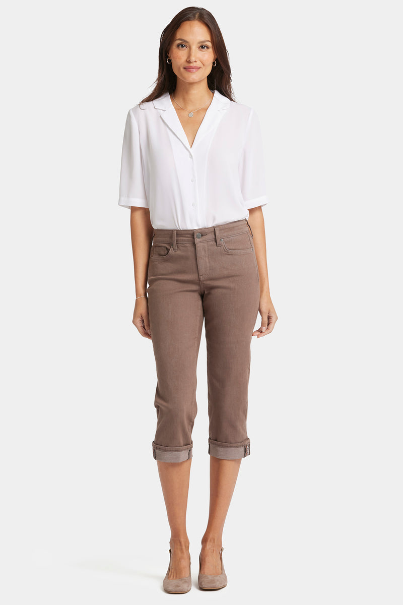 NYDJ Marilyn Straight Crop Jeans In Cool Embrace® Denim With Cuffs And Geo Tape - Dark Wood