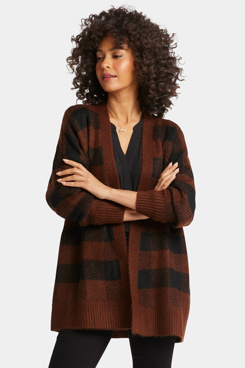NYDJ Checked Cardigan - Black/Chocolate