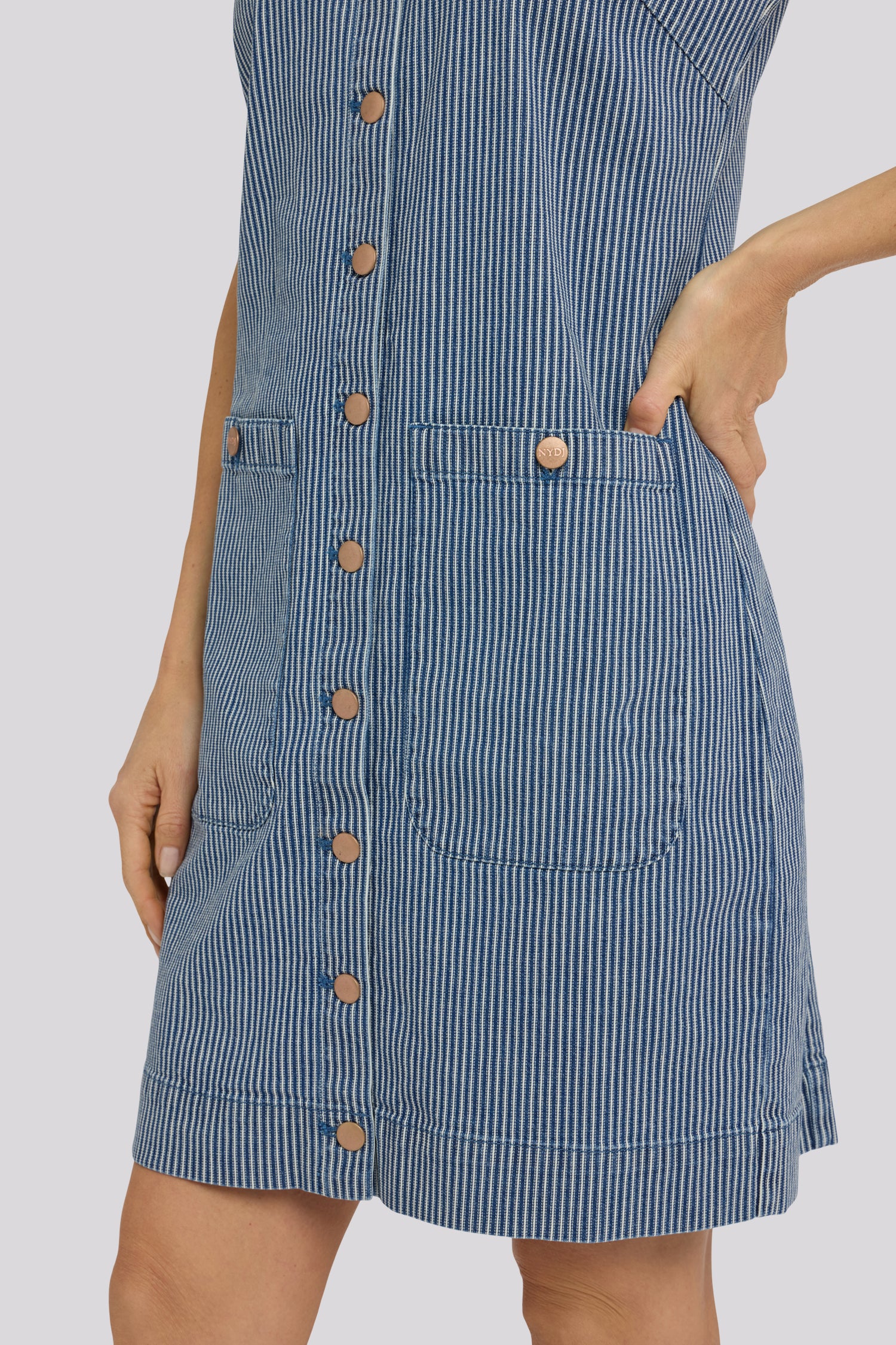 NYDJ Sleeveless Stripe Denim Utility Dress, Size S, Malaga Stripe