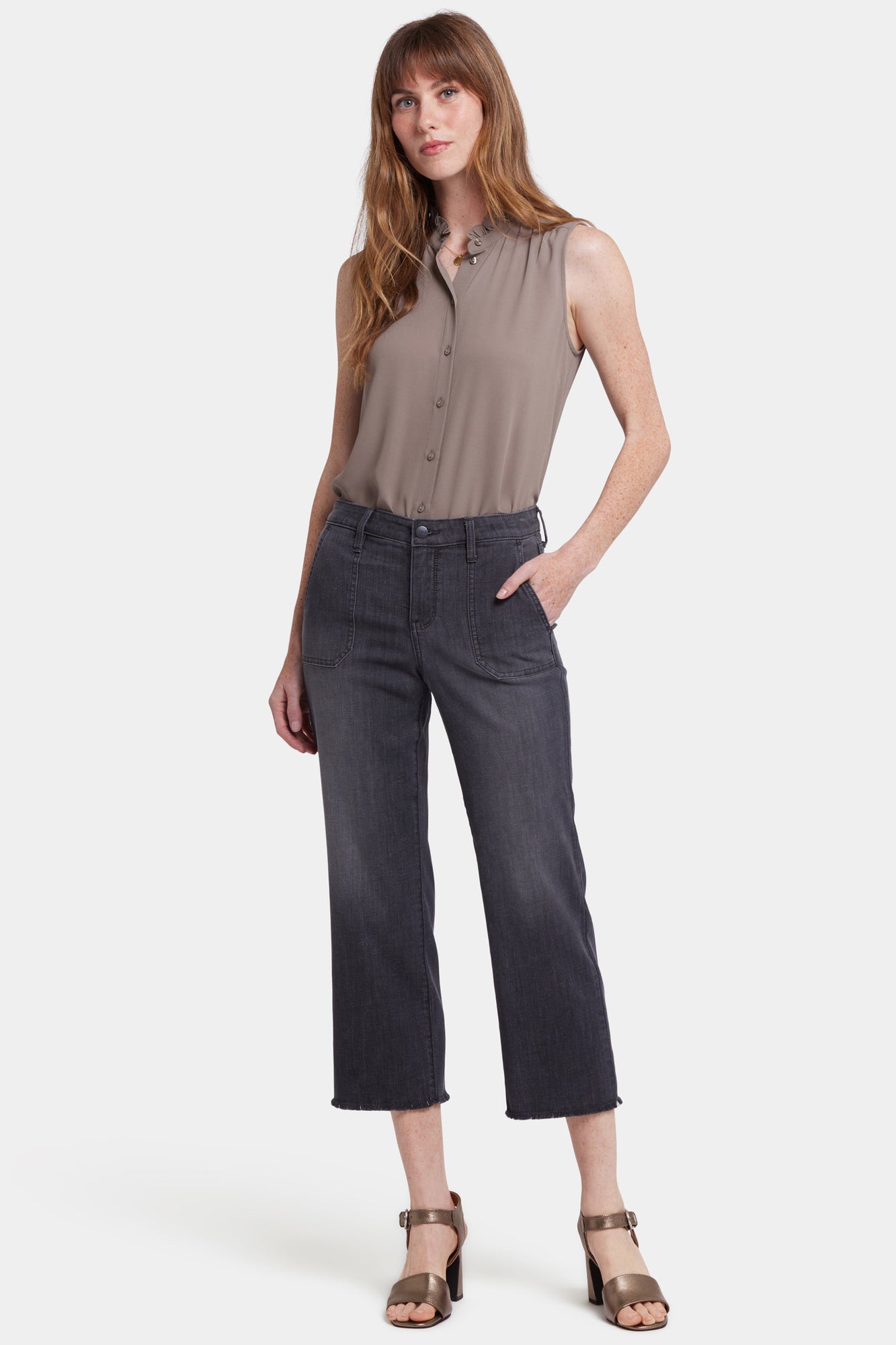 NYDJ Relaxed Piper Crop Jeans With Utility Pockets And Frayed Hems - Castile Dream