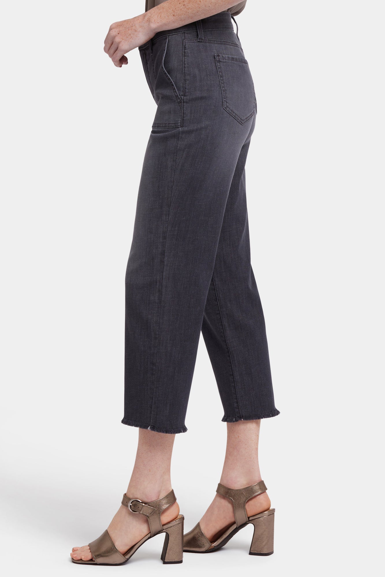 NYDJ Relaxed Piper Crop Jeans With Utility Pockets And Frayed Hems - Castile Dream