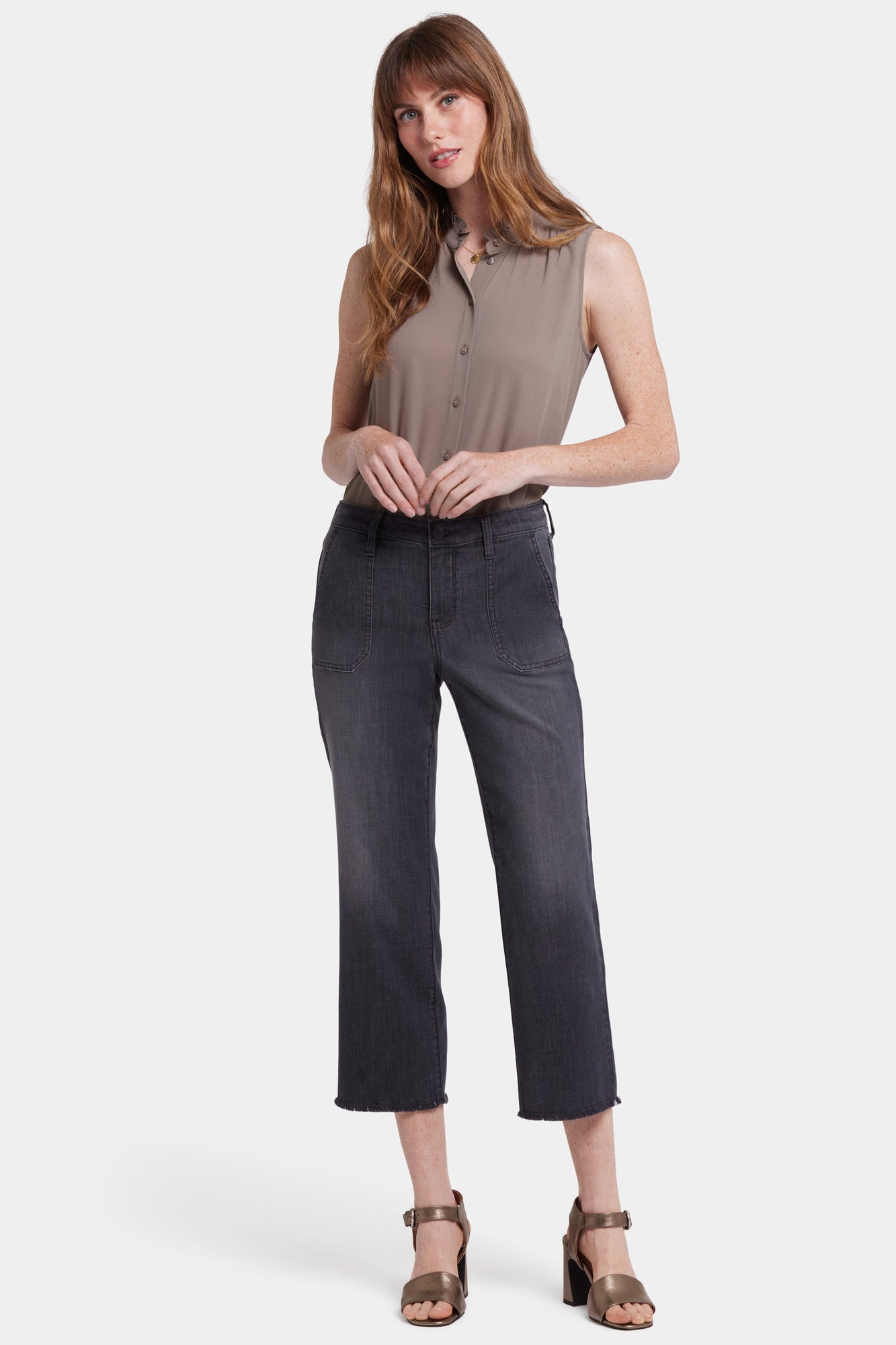 NYDJ Relaxed Piper Crop Jeans With Utility Pockets And Frayed Hems - Castile Dream