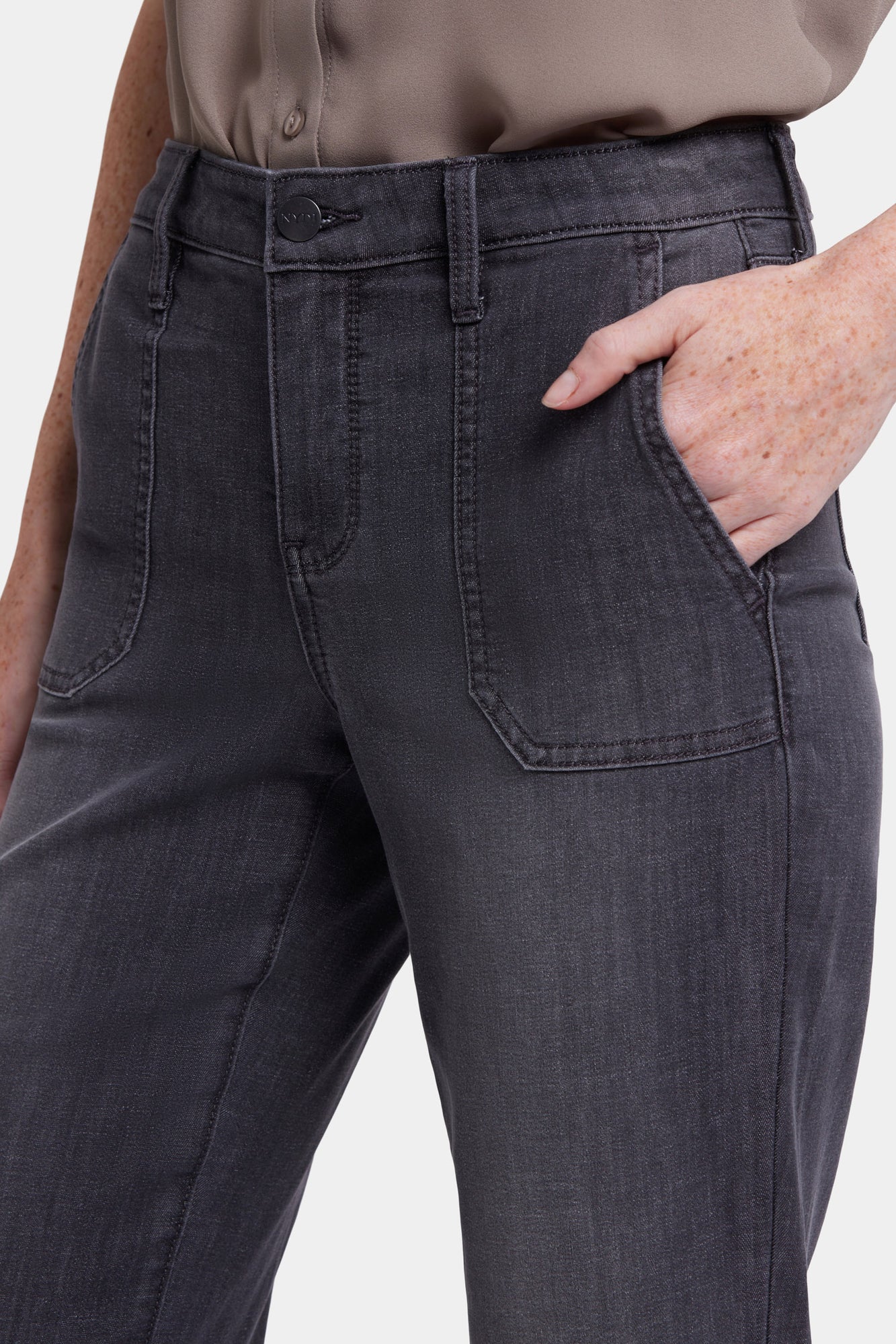 NYDJ Relaxed Piper Crop Jeans With Utility Pockets And Frayed Hems - Castile Dream