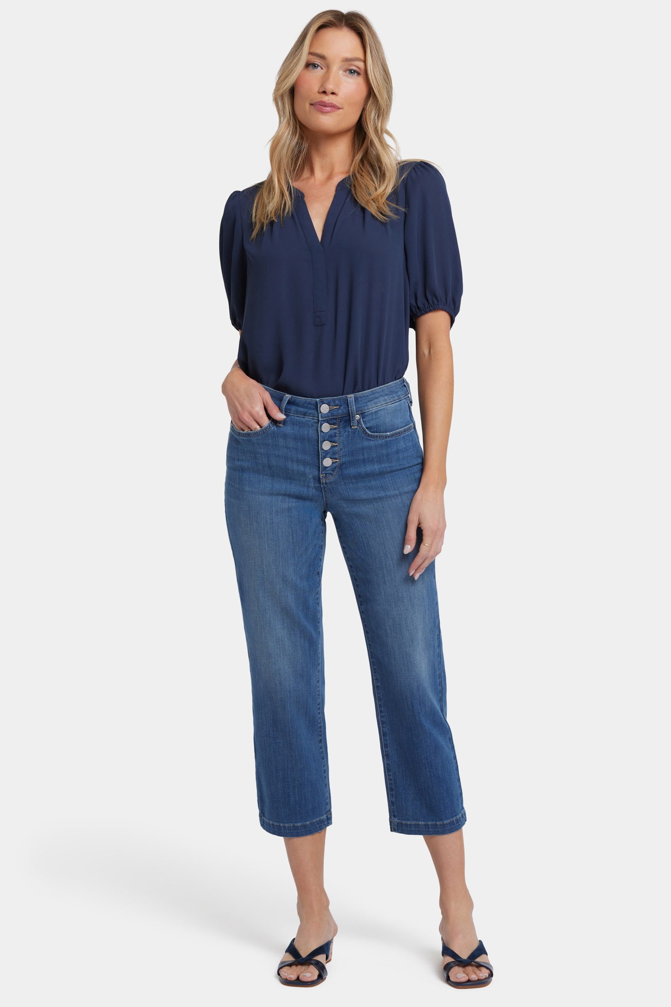NYDJ Relaxed Piper Crop Jeans With Exposed Button Fly And 1