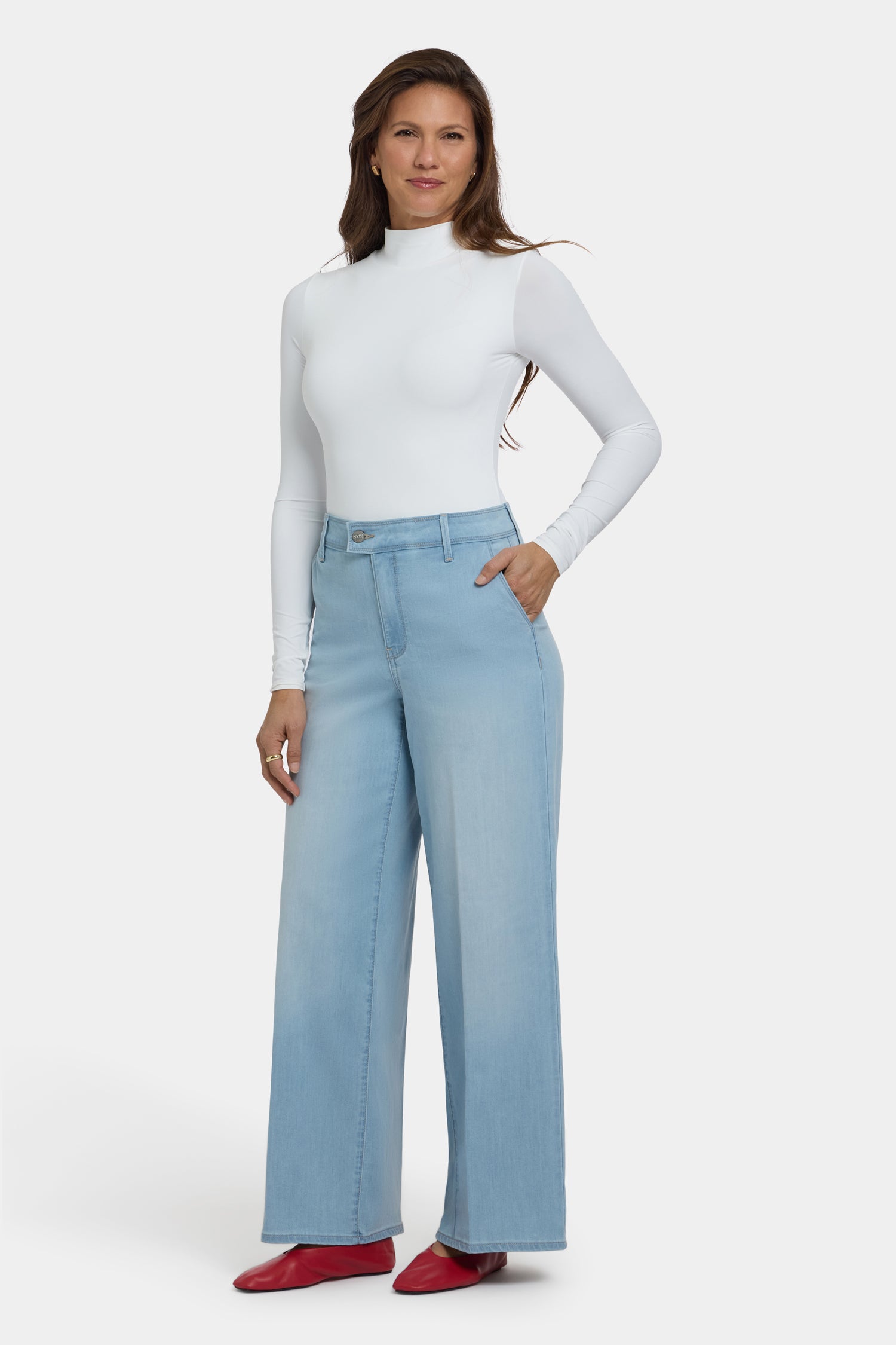 Mona Wide Leg Trouser Jeans With High Rise - Oceanfront Blue | NYDJ