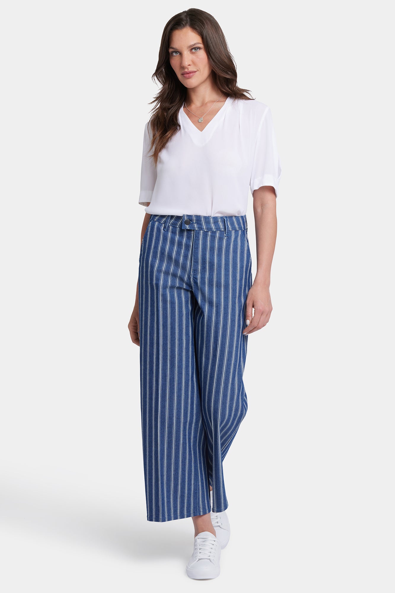 NYDJ Mona Wide Leg Trouser Ankle Jeans With High Rise - Huelva Stripe