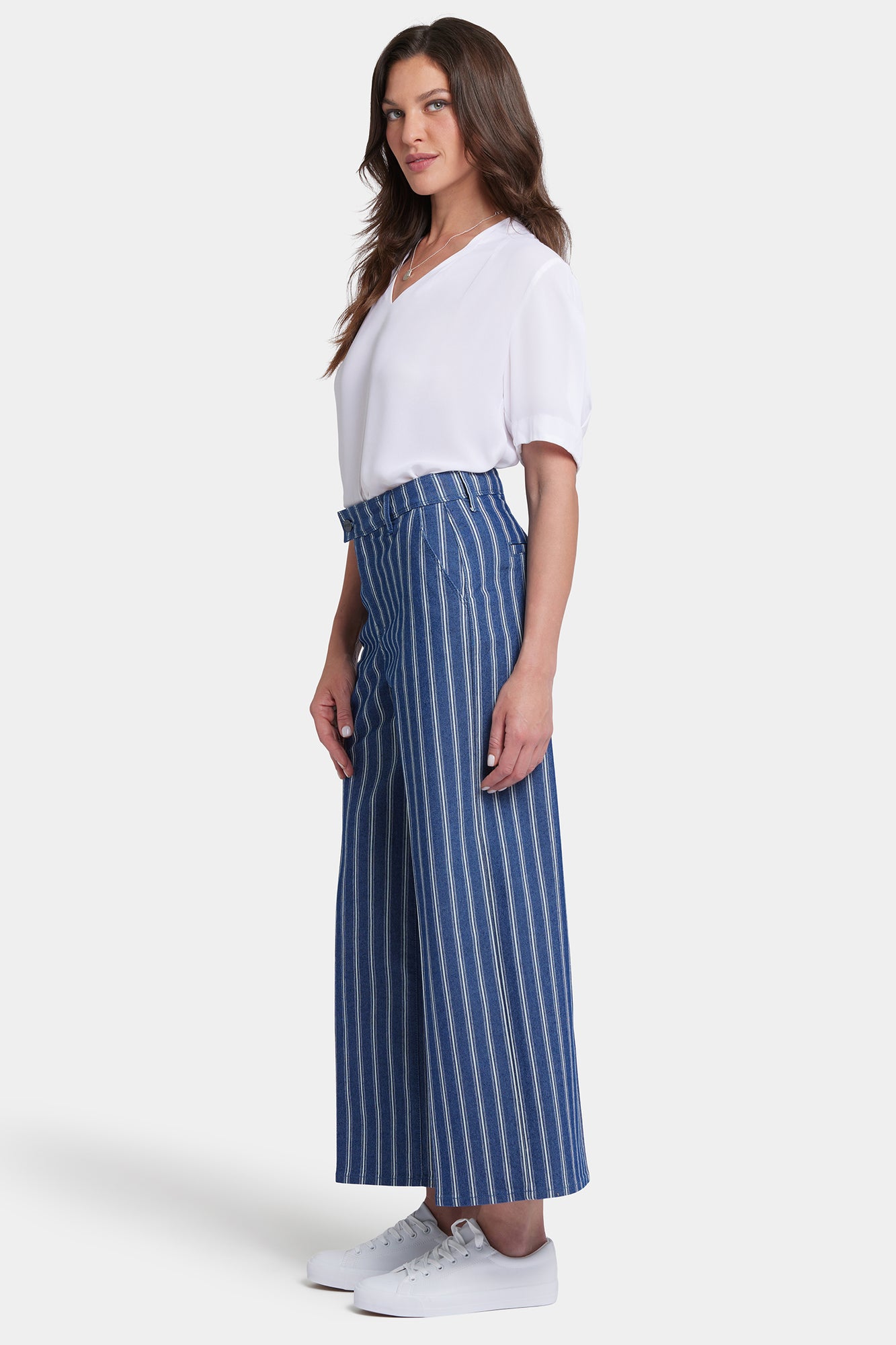 NYDJ Mona Wide Leg Trouser Ankle Jeans With High Rise - Huelva Stripe