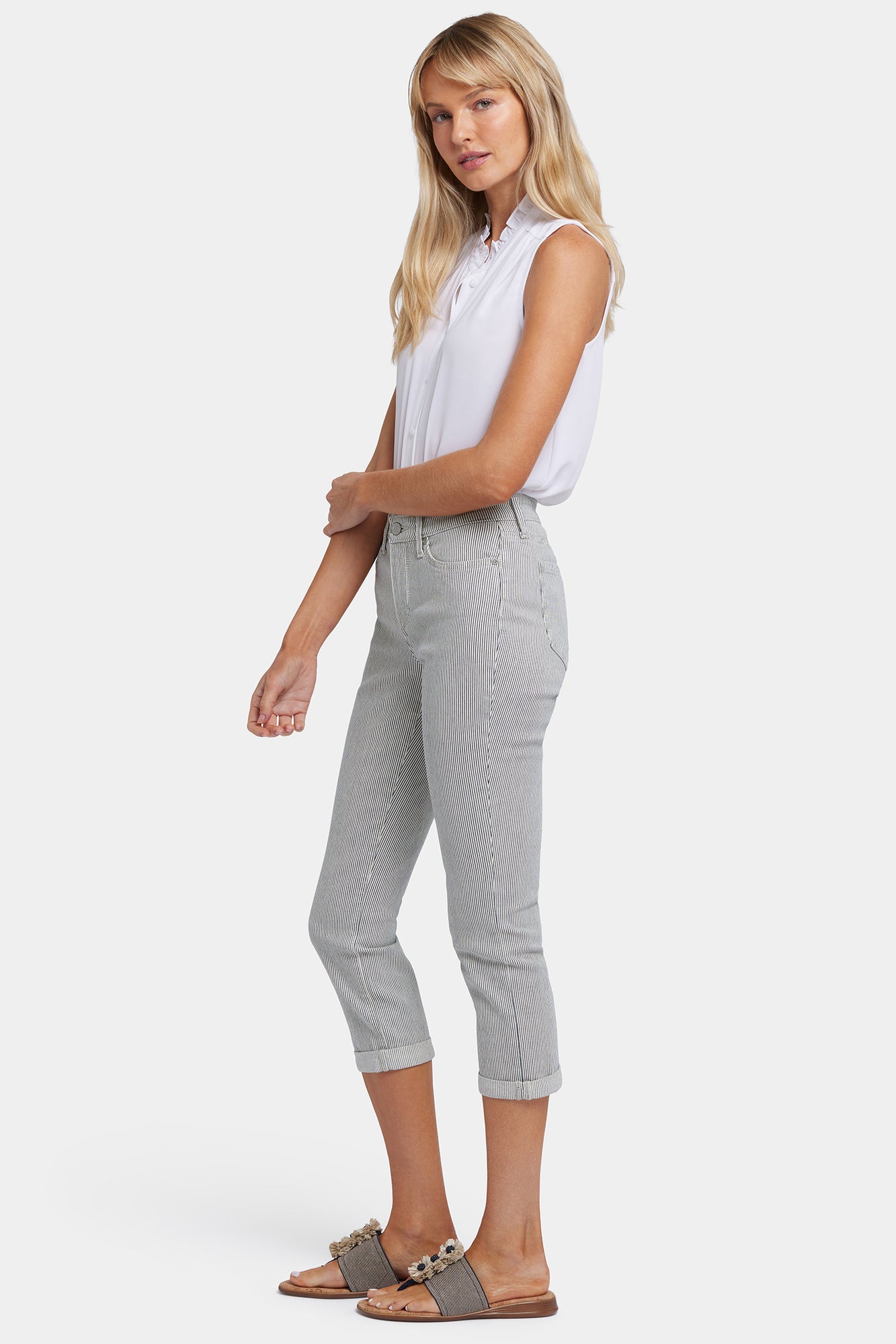 NYDJ Chloe Skinny Capri Jeans With Roll Cuffs - Luarca Stripe