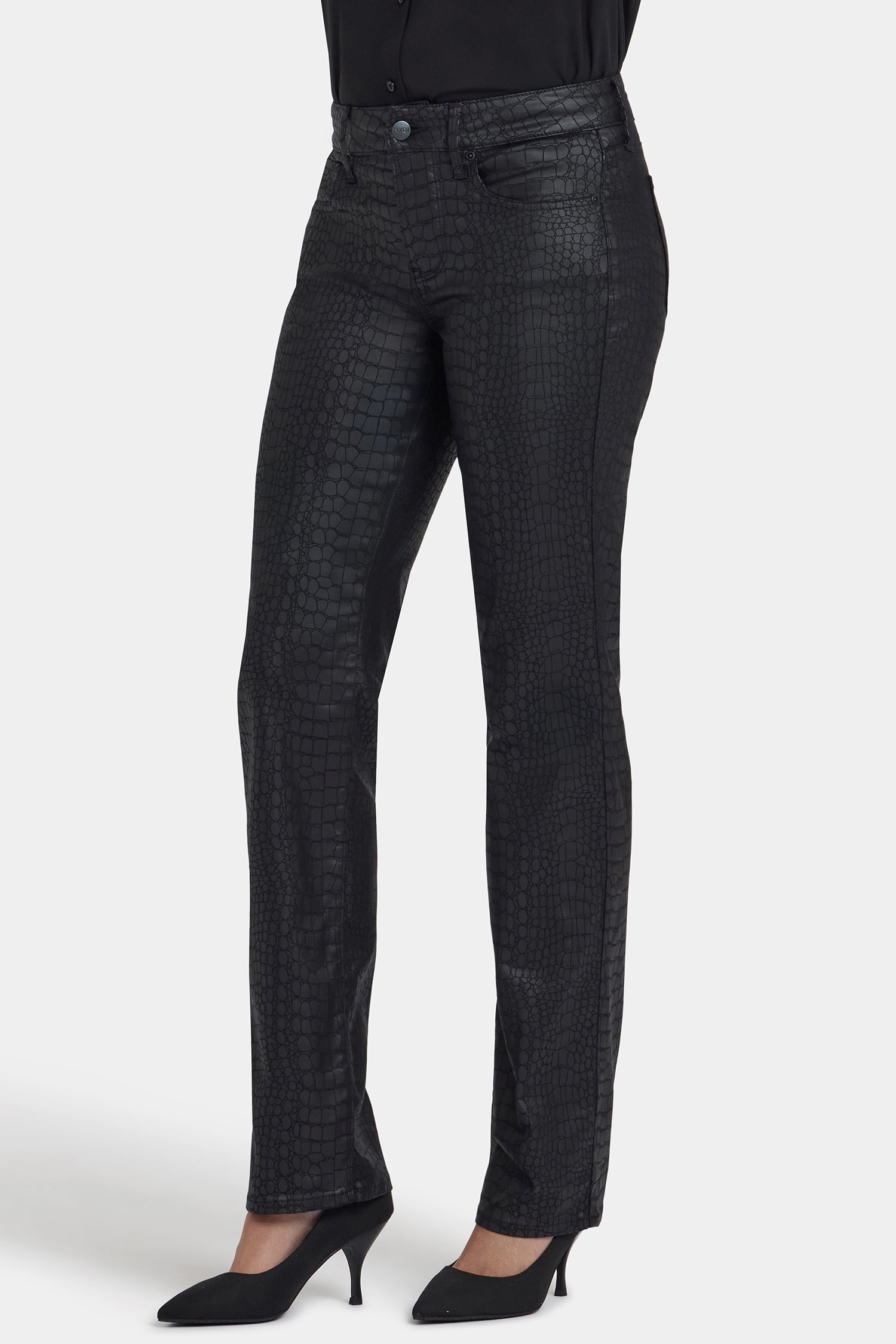 Python Coated Marilyn Straight Jeans - Black Coated Python Black