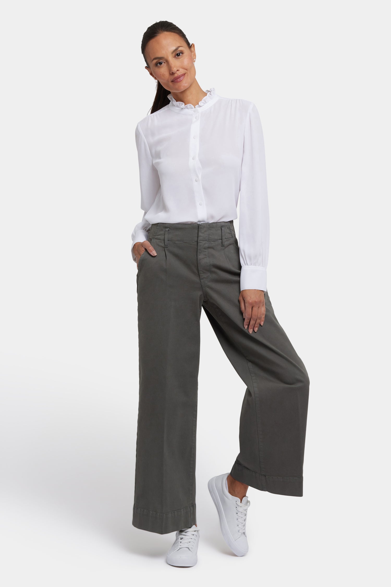 Mona Wide Leg Trouser Jeans With High Rise - Vine Leaf Green | NYDJ