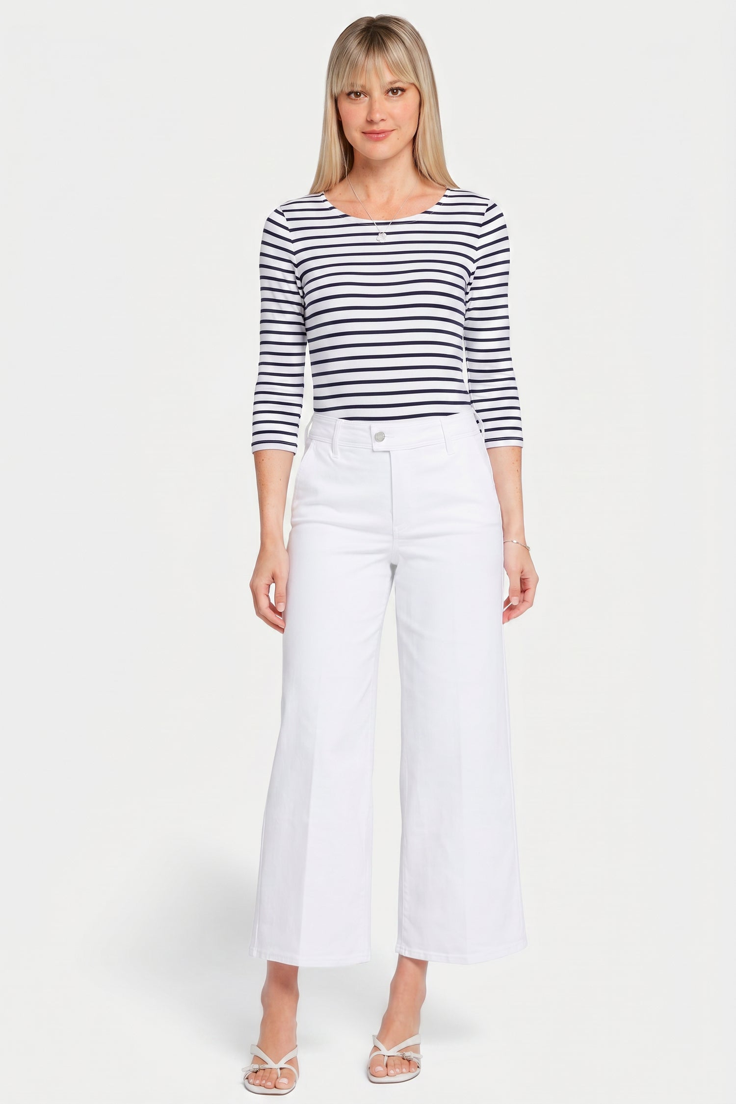 Mona Wide Leg Trouser Ankle Jeans With High Rise - Optic White