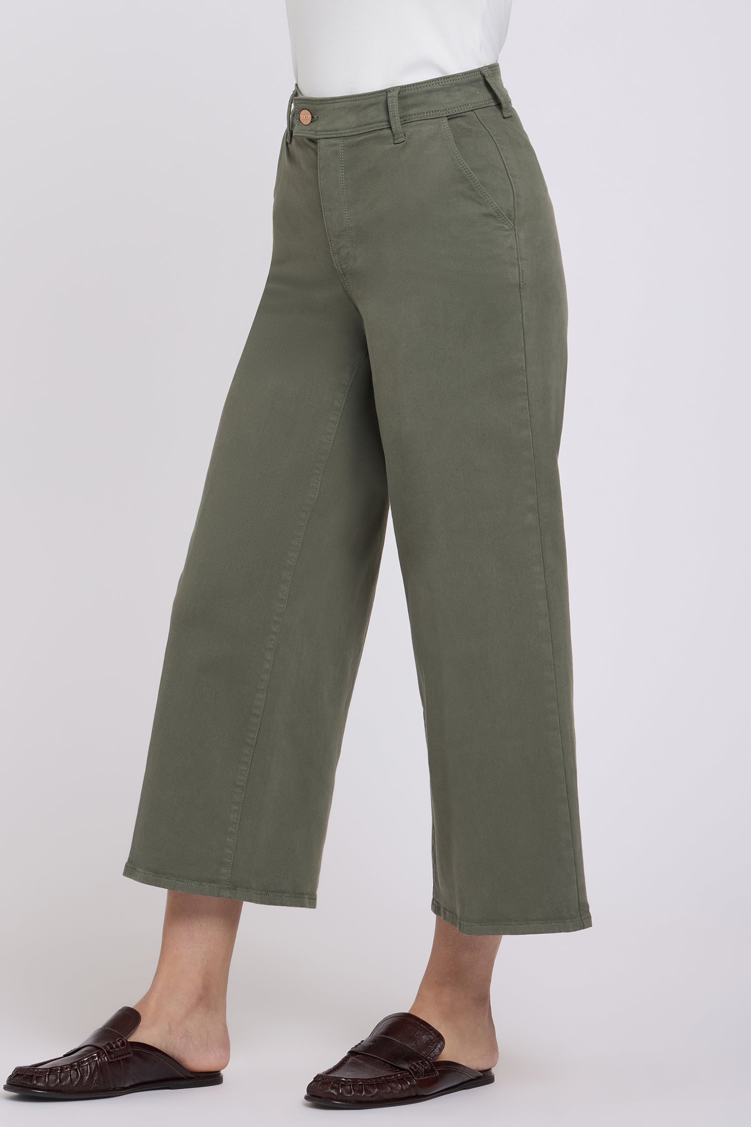 Mona Wide Leg Trouser Ankle Jeans With High Rise - Desert Green