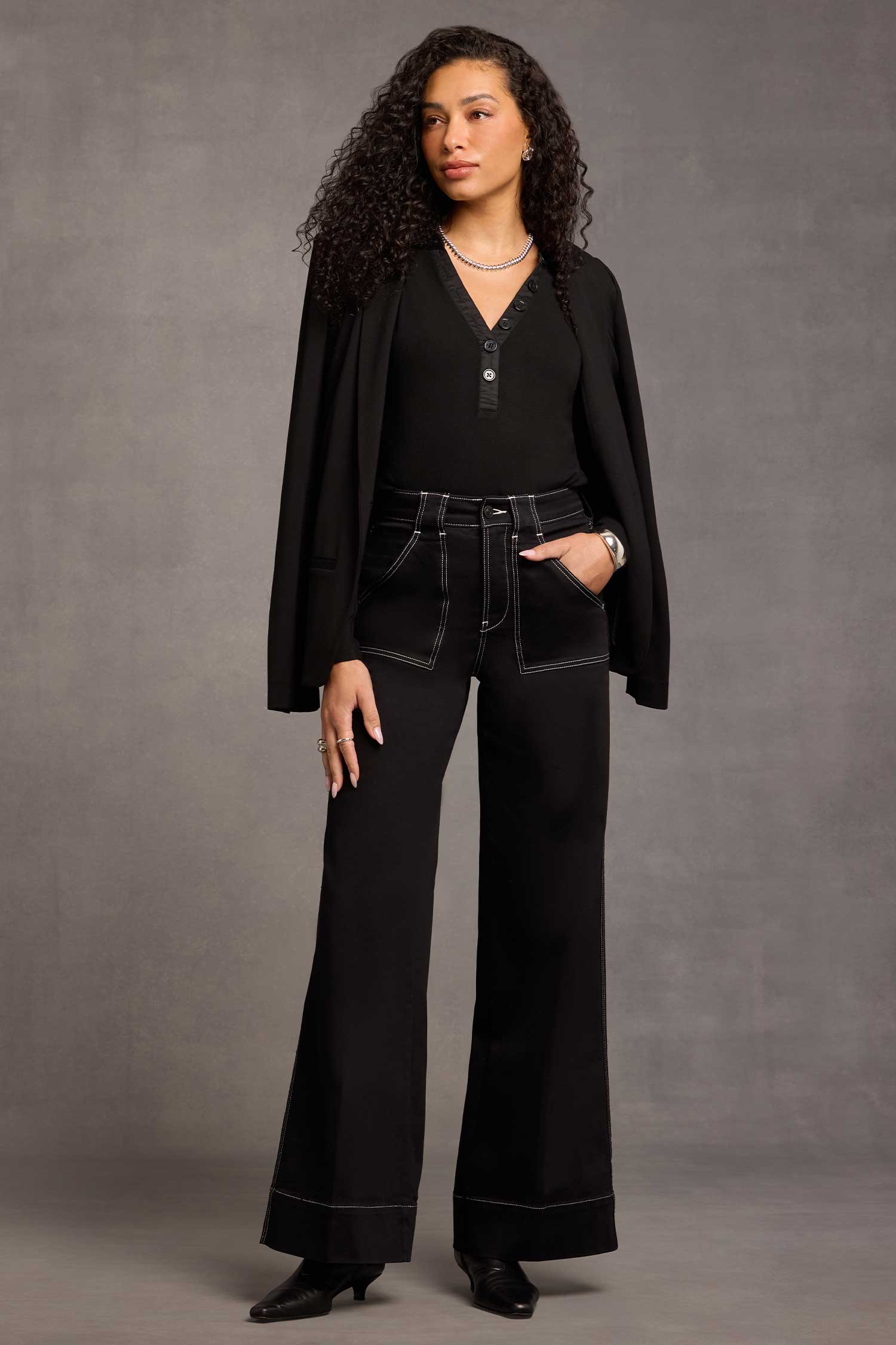 Mia Palazzo Jeans With High Rise, Utility Pockets And 31