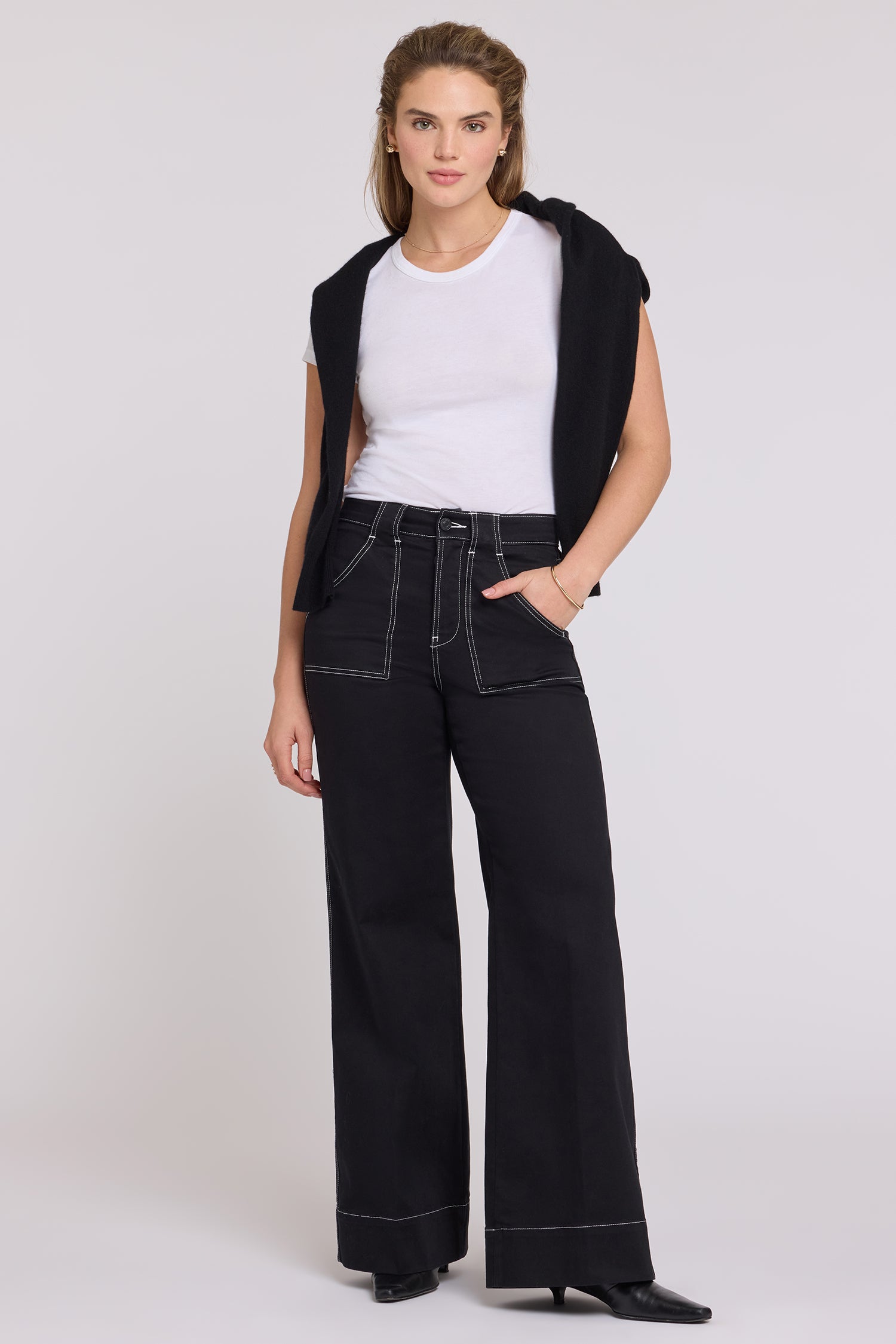 Mia Palazzo Jeans With High Rise, Utility Pockets And 31