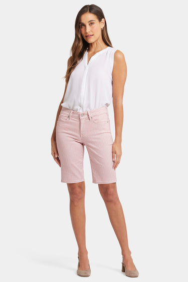 NYDJ Briella 11 Inch Denim Shorts With Side Slits - Pink Frost Stripe