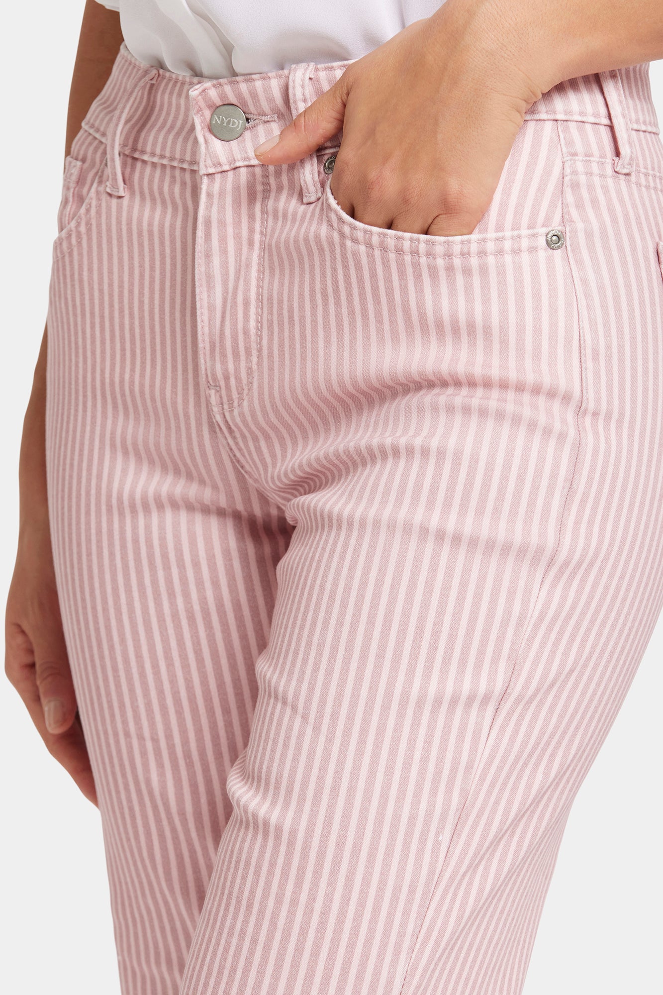 NYDJ Briella 11 Inch Denim Shorts With Side Slits - Pink Frost Stripe