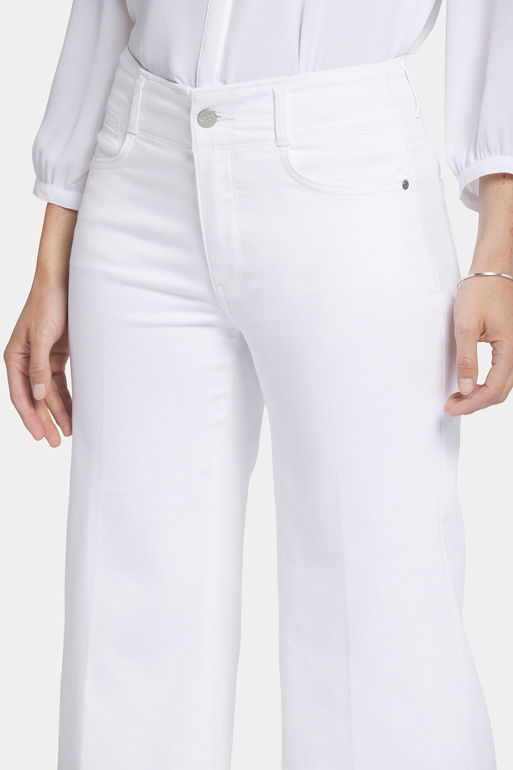 NYDJ Brigitte Wide Leg Capri Jeans With High Rise And Frayed Hems - Optic White