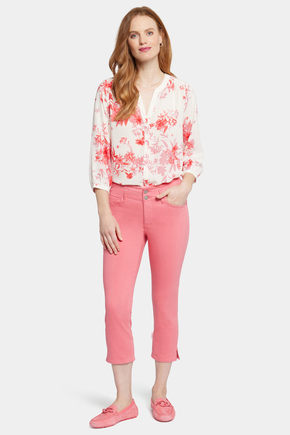 Chloe Capri Jeans With Side Slits - Pink Punch Pink | NYDJ