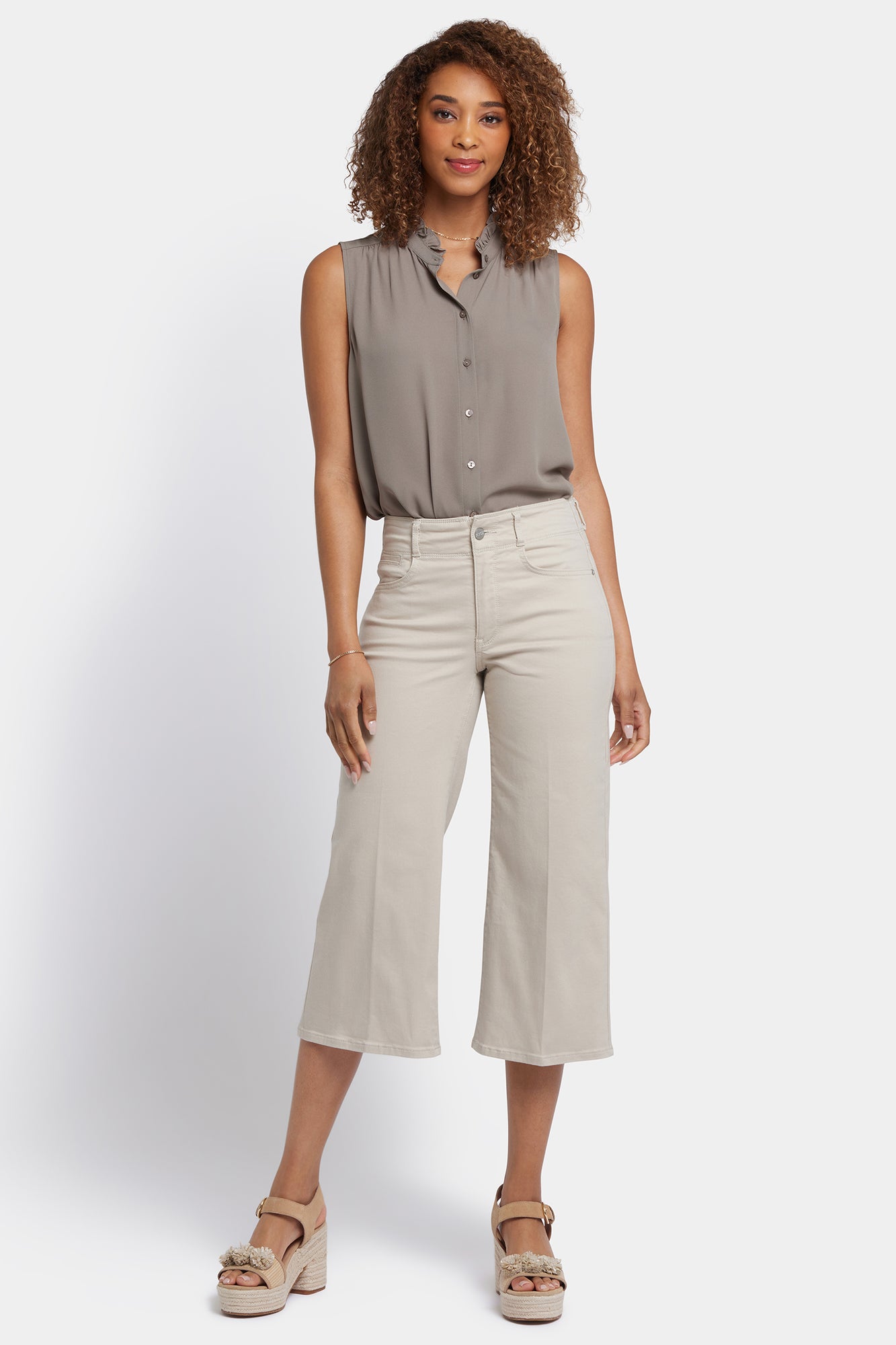NYDJ Brigitte Wide Leg Capri Jeans With High Rise - Feather