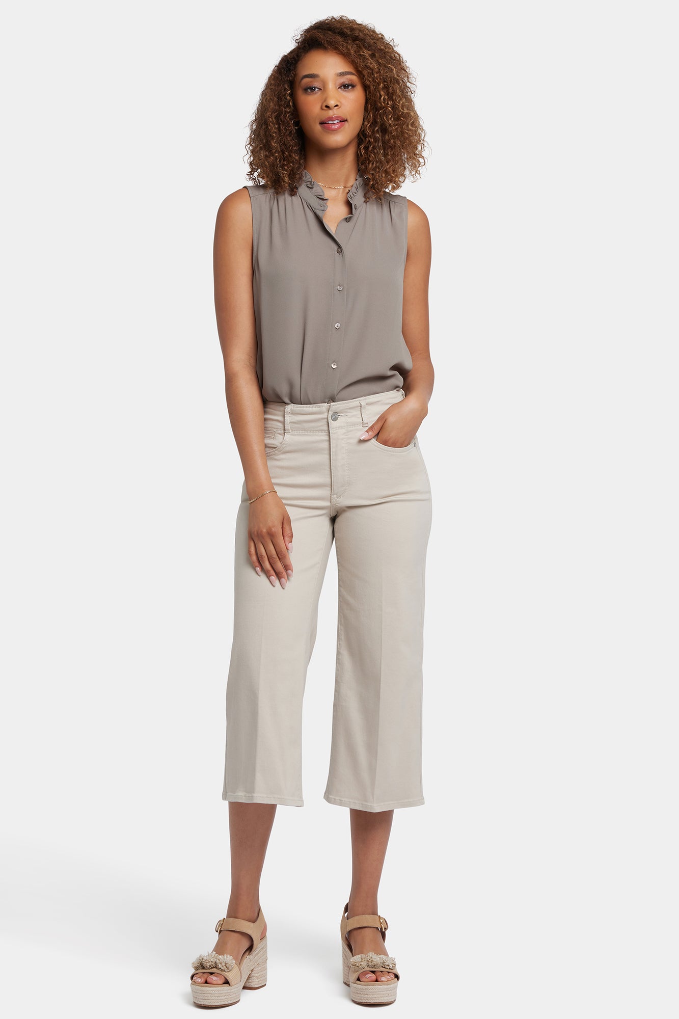 NYDJ Brigitte Wide Leg Capri Jeans With High Rise - Feather