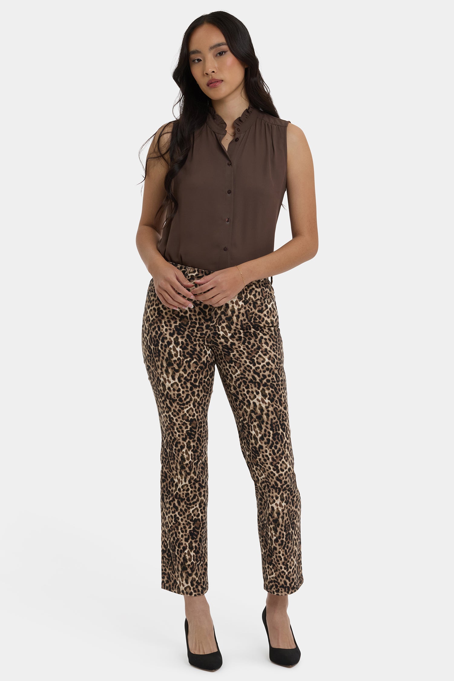 パンツ Leopard design straight wide denim pants POTILI Womens Straight Leg Jeans, Leopard Print Cheetah